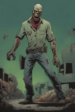 zombie, portrait, comic book, full body, standing, mean, illustration, lloking sideways