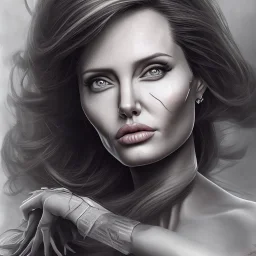 portrait head Angelina Jolie long hairs big bobs Tomb Raider