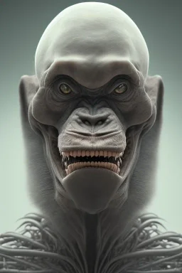 ape alien, head,8 eyes, evil, 8k, with hairs, finely detailed, photo realistic, HR Giger style