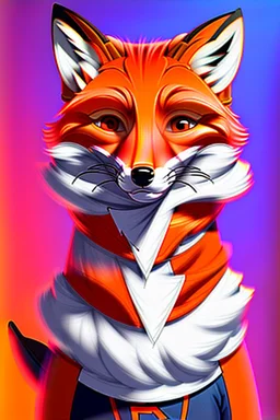 Fox character dressed in tech clothing in orange