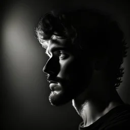 a shadowy photo of a young white male with scruffy facial hair looking to the side but he's a great distance, really far away from the photographer