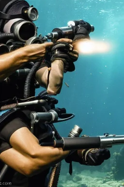 diver like a oldman,with the gun,hi quality detail,hi quality textures,cinematic,realistic,aggressive,cosmic