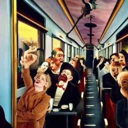 surreal people in a train in style of salvador dali painting