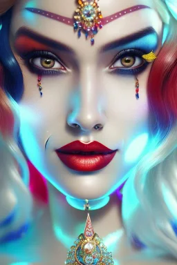 Hulya Avsar as Harley Quinn Photorealistic dramatic hyperrealistic criyng clown paint ,Crystal black eyes, elegant, by WLOP,Artgerm,Greg Rutkowski, Beautiful dynamic,shadows,Artstation,concept design art,Octane render,8K