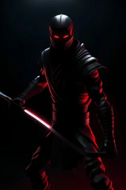 Dark shadow ninja with red light eyes and dark shadow holding kunai ready to slash enemy, full body Raw, realistic HD 4K
