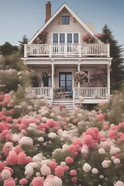 the perfect cottage beach house surrounded by flowers