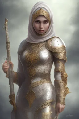 portrait lady white arab warrior, hijab