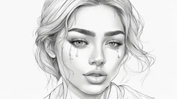 Outline drawing for portrait of a gorgeous and sweet woman, tears, coloring page, white background, sketch style, use outline only, clean lines, white background, no shadows, clear and well outlined