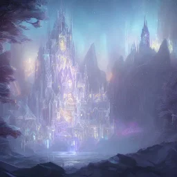 white and gold crystal castle，waterfall, winter snow flakessnow, northern Lights, full of details, smooth, bright sunshine，soft light atmosphere, light effect，vaporwave colorful, concept art, smooth, extremely sharp detail, finely tuned detail, ultra high definition, 8 k, unreal engine 5, ultra sharp focus