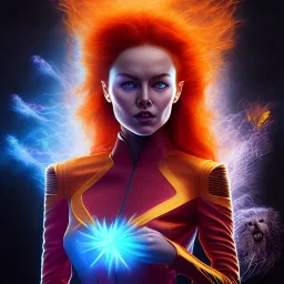 Dark Phoenix, X-Men , Jean Gray. hyperfantastic,hyperscifi,unreal engine,3D,best colours,deep purple . fire theme .blue neon smoke.cinamatic,full cinematic lights.beautiful body and hands details,beautiful face details,8k,hyperdetails.by alan parker.ann dittman