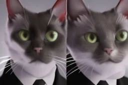 cat in a black business suit. full size photo.