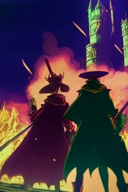 Adventurer party standing before a castle
