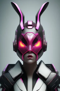 Portrait Sweet Rabbit ceramic mask, vampire, pink suit, cyberpunk, photo studio, black background, unreal engine 5, concept art, ray tracing, lumen lighting, ultra detail, volumetric lighting, 3d.