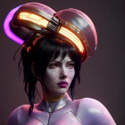 Ghost in the shell style, pretty cyber woman, cables, futuristic, blood, black, gold, brown, geisha style, decorative color feathers, simétrico, circuits, neon style, a lot of led lights, fog, rain, vibrant color, highly detailed, art stations, concept art, smooth, unreal engine 5, god rays, ray tracing, RTX, lumen lighting, ultra detail, volumetric lighting, 3d, finely drawn, high definition, high resolution.