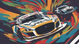 "I'm looking for a visually striking poster for the 'Achayo Motorsport Extravaganza.' The main focus should be a high-performance race car prominently featuring the 'Achayo' logo. The color palette should be vibrant and energetic, with dynamic elements like racing tracks or speed lines to convey motion. Include cheering crowds or spectators in the background to amplify the excitement. Use bold typography for the event name and incorporate checkered flags, racing helmets, and other motorsport-rel