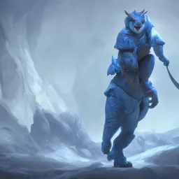 A painting of one angry cougar in full blue and white armor, Inka jungle background, highly detailed, digital painting, Artstation, concept art, matte, sharp focus, illustration, dramatic, Blizzard concept art