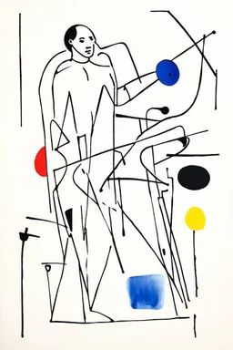 Reprezentare grafica moderna figurativa cu simboluri ,minimal art similar cu desenele lui Picasso , a unui desen facut de un autist , reprezentand statuia uncantaret la trompeta, în stilul combinat acuarelei umede a lui Joan Miro si cu filigran lineart minimal a lui Jean Cocteau cu Paleta de culori impresionista cu culori putine si tari. Fond alb si linii color subtiri si paralele, cu umbre de lumina cu hasuri incrucisate