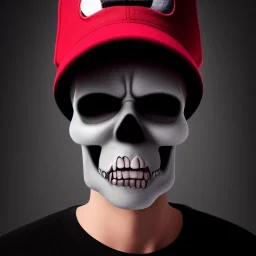 stunning disney Pixar cartoon, cartoon grumpy skull, full shot, confused eyes, realistic eyes, beautiful perfect symmetrical face, extremely detailed, ultra hd, hdr, 8k, cinematic, dramatic lighting, Stanley Artgerm Lau style, beautifully color-coded,studio Portrait Lighting, illuminated face, golfers hat, hair sticking out of hat, plain black background, no gradient color