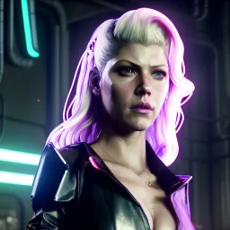 Actress, sweet young Katheryn Winnick, android woman, circuits, ghost in the shell, leather coat, cyber punk, neon, army, bamboo, blood, portrait, studio photo, unreal engine 5, soft color, 16 bit, god lights, ray tracing, RTX, lumen lighting, ultra deatail, volumetric lighting, 3d, finely drawn, hd.