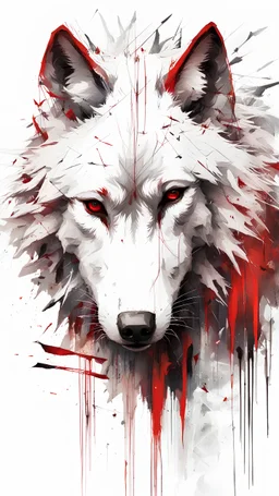 Wolf white, red and black abstract, centered, looking at the camera, approaching perfection, dynamic, moonlight, highly detailed, digital painting, Artstation, concept art, smooth, sharp focus, illustration, art by Carne Griffiths and Wadim Kashin, conceptual art, 3d render, vibrant