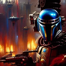 Jango Fett helmet, ancient metal helmet ,painting by gaston bussiere, greg rutkowski, yoji shinkawa, yoshitaka amano, tsutomu nihei, donato giancola, tim hildebrandt, oil on canvas, cinematic composition, extreme detail,fit full head inside picture,