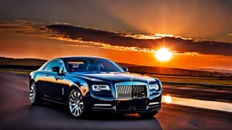 A sleek (((a fusion of challenger and rolls royce))), its glossy shell reflecting the (((bright sun))), cutting through a (((clear bright blue morning sky)))
