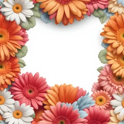 Gerbera flowers border frame isolated on white background, flower seamless pattern, floral ornamental decorative frame, design element