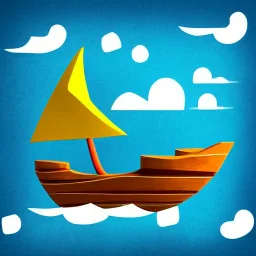 Legend Of Zelda: Wind Waker style Small wooden ship, with bright sails, on a vast ocean, stylized, celshaded, colorful, adventurous, frontal view, full view.