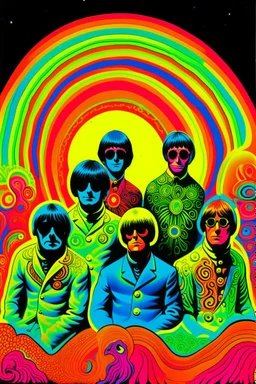 copertina album musicale anni 60 di band stile trip acidi fluo