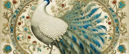 A white wind elemental peacock designed in German folk art painted by Leonardo da Vinci