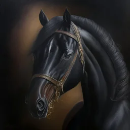 An oil painting of a dark mater horse