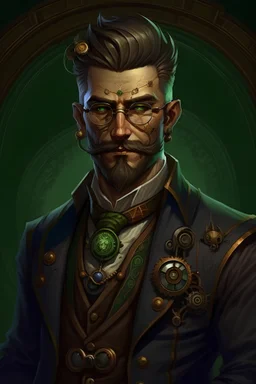 Portrait of a shadowrun male Steampunk Druid social adept in fancy suit