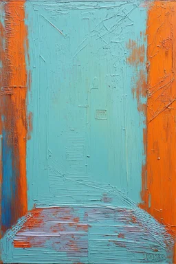 Abstract of an empty street minimalist art in the style of Paul Klee with grunge textures and heavy impasto textures