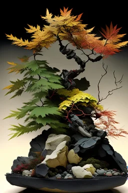 Arrengament preserved foliage volcanlc rock ikebana style