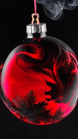 smoke art red and black colours with shiny glass christmas bauble