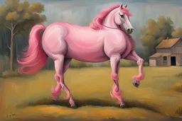 a pink horse like a 19th painting