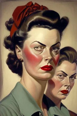 Strong women painted portrait from the 50s feminism