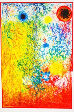 There are too many of us and we are all too far apart; a mashup of the styles of Oskar Fischinger, Tomma Abts, and Marc Chagall