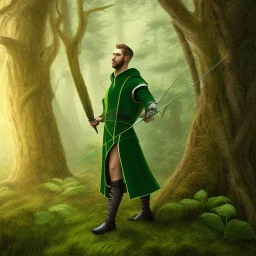 green robed archer in the forest