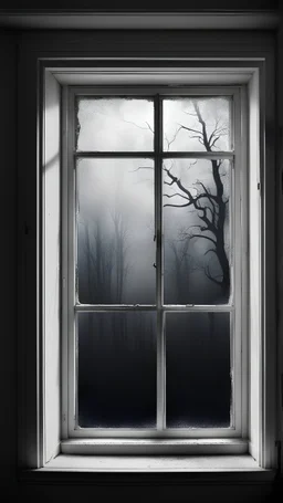 From the room of an old house in the window of someone’s white silhouette in the style of a horror film