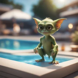 pen outline, layered, gremlin by the pool,bokeh like f/0.8, tilt-shift lens 8k, high detail, smooth render, down-light, unreal engine