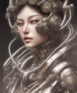 realistic detailed face portrait of one handsome futuristic geisha with element of alien cyberpunk armor by ayami kojima, amano, greg hildebrandt, alphonse mucha, and mark brooks, male, masculine, art nouveau, cyberpunk, neo - gothic, gothic, character concept design