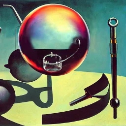 a Soap Bubble including unverse-like complex surgical instruments mixed with musical instruments,Painting By Adrian Ghenie, Rene Magritte, Salvador Dali, Lucian Freud