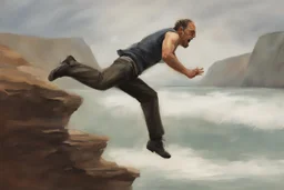 man jumping from the cliff by phil hale