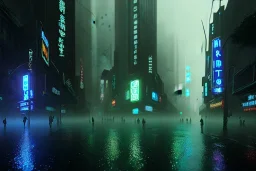 Night, Gotham city, dark, FOG, unsafe, rain, high level of detail, high definition, blue neon, blue lights, blender 3d