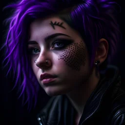 punk girl, intricately detailed, darkpurple tones, 8k, macro photography,