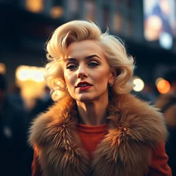 Marilyn monroe in fur orange shirt, low shutter speed photograph