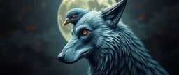 big ass human pigeon werewolf portrait, with background in the style of escher and giger, a chill contrapunctus fugue in the style of fsol, beethoven, goa trance breaks, dancefloor drum and bass,