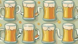 terugkerend patroon van volle bierglazen, cartoon style, witte achtergrond