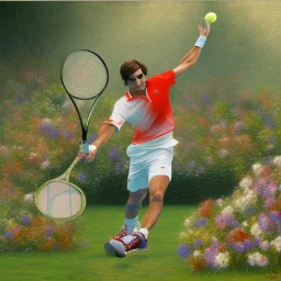 roger federer, monet style, raquet, ball, roland garros